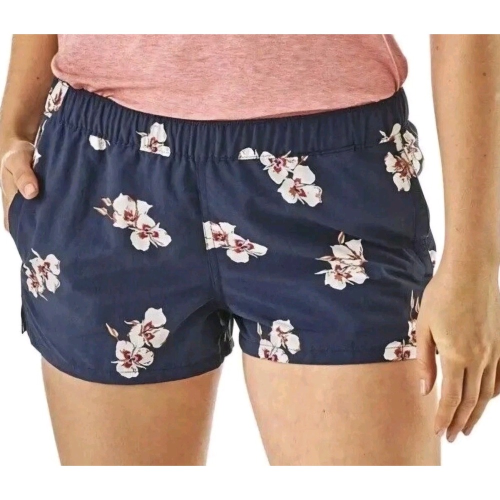 Patagonia‎ Barely Baggies Shorts Blue Floral summer wear Athletic Pockets SZ XS